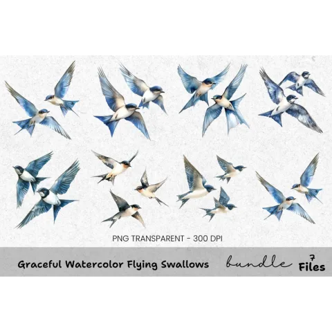 Graceful Flying Swallows Clipart Bundle