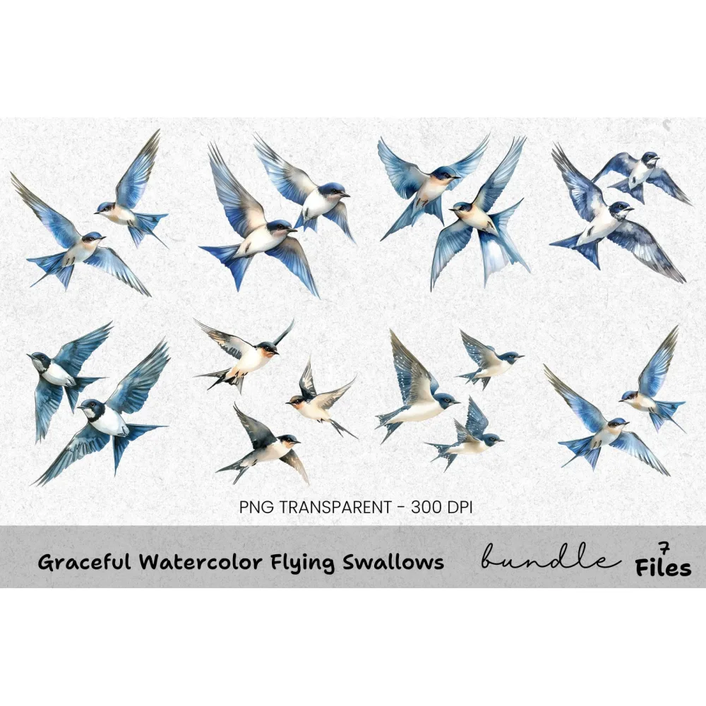 Graceful Flying Swallows Clipart Bundle