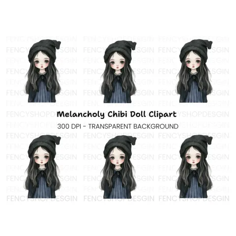 Cute Goth Girl with Beanie Clipart Bundle