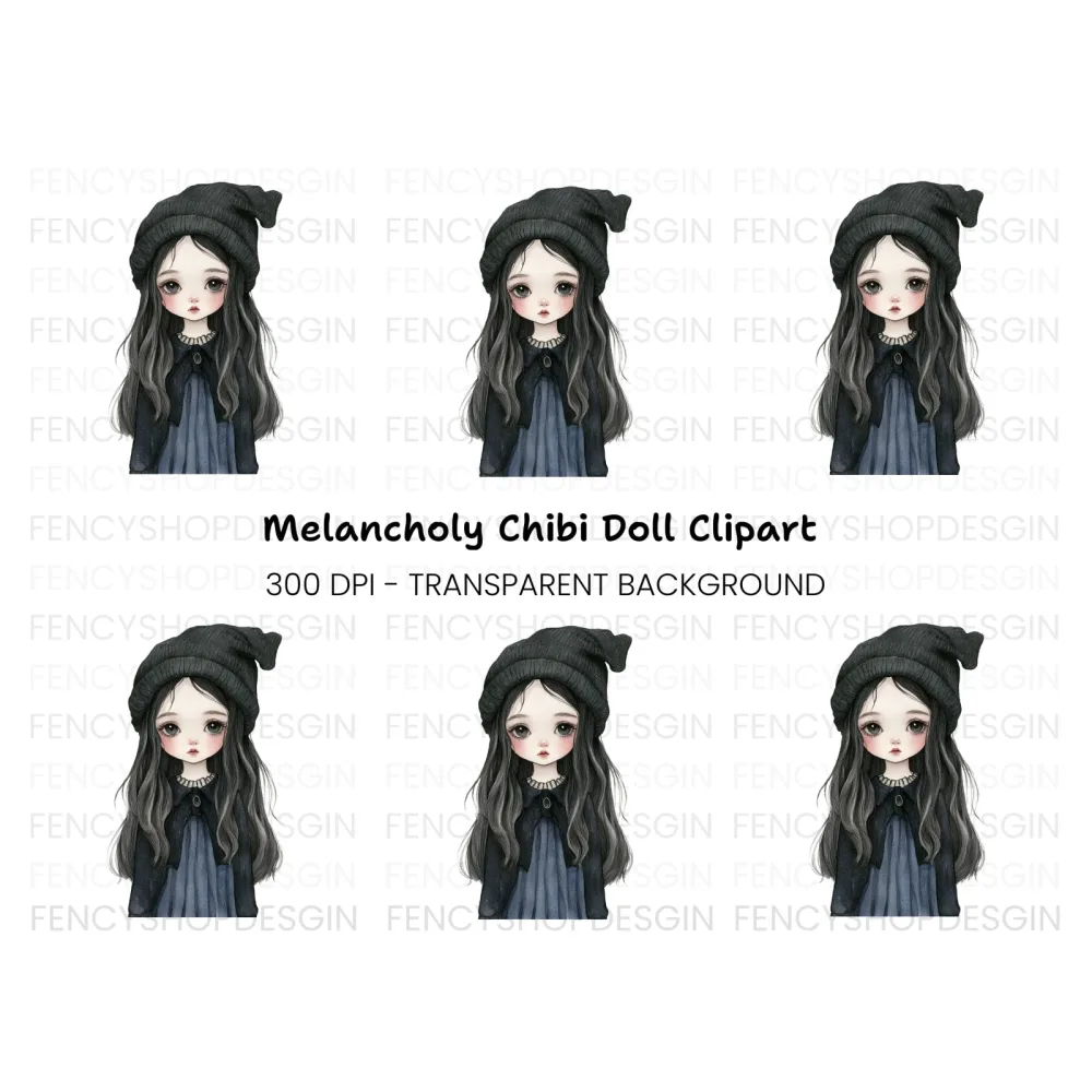 Cute Goth Girl with Beanie Clipart Bundle