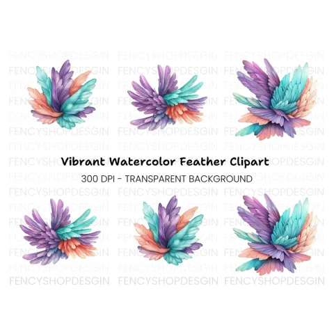 Pastel Feather Burst Clipart Bundle