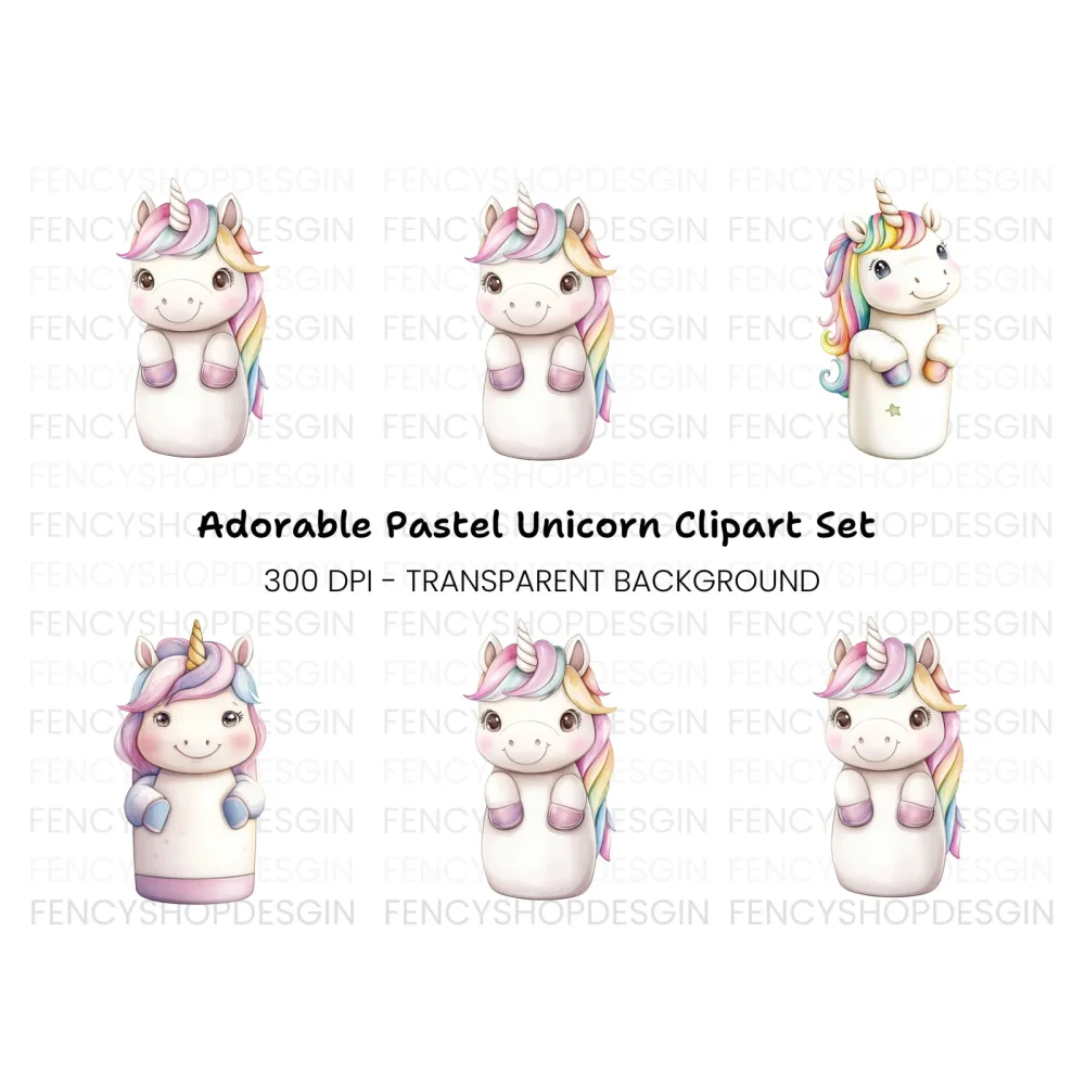 Cute Unicorn Clipart Bundle