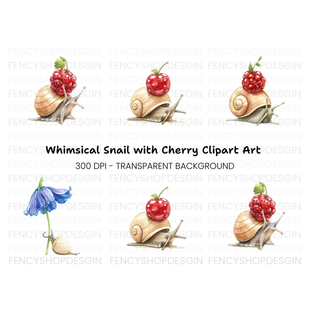 Snails Carrying Berries Clipart Bundle