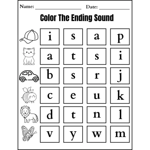 Ending Sounds Color the Letter Worksheets