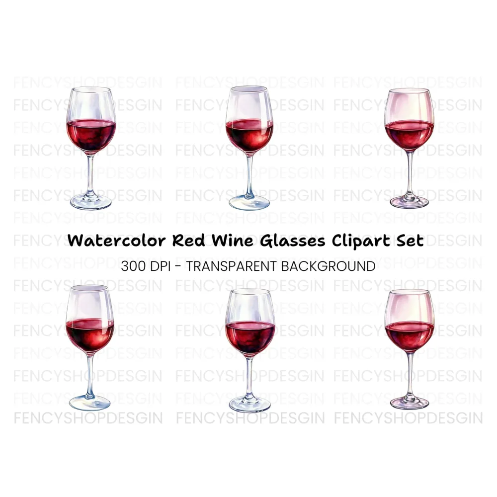 Red Wine Glass Clipart Bundle