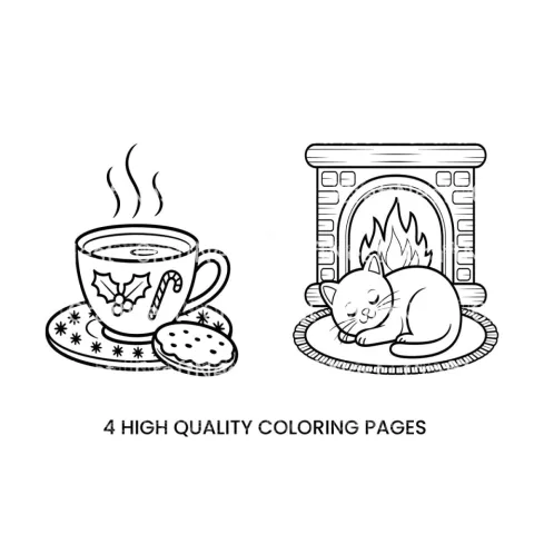 Cozy Christmas Fireplace Cat Coloring Books