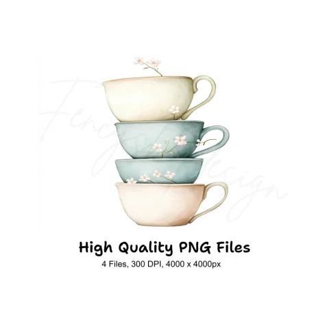 Stacked Pastel Teacups Clipart Bundle