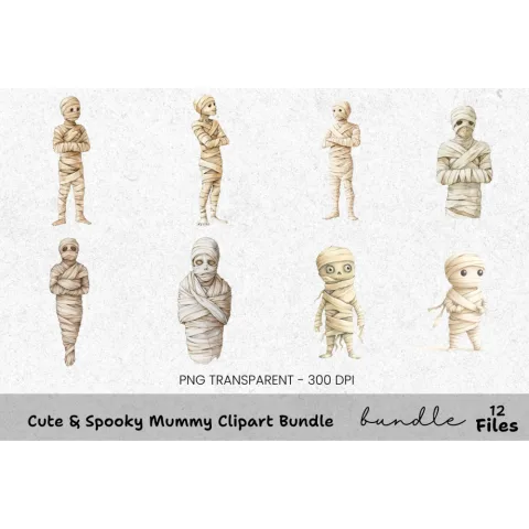 Cute Spooky Mummy Clipart Bundle