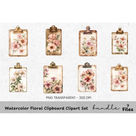 Floral Clipboard Clipart Bundle