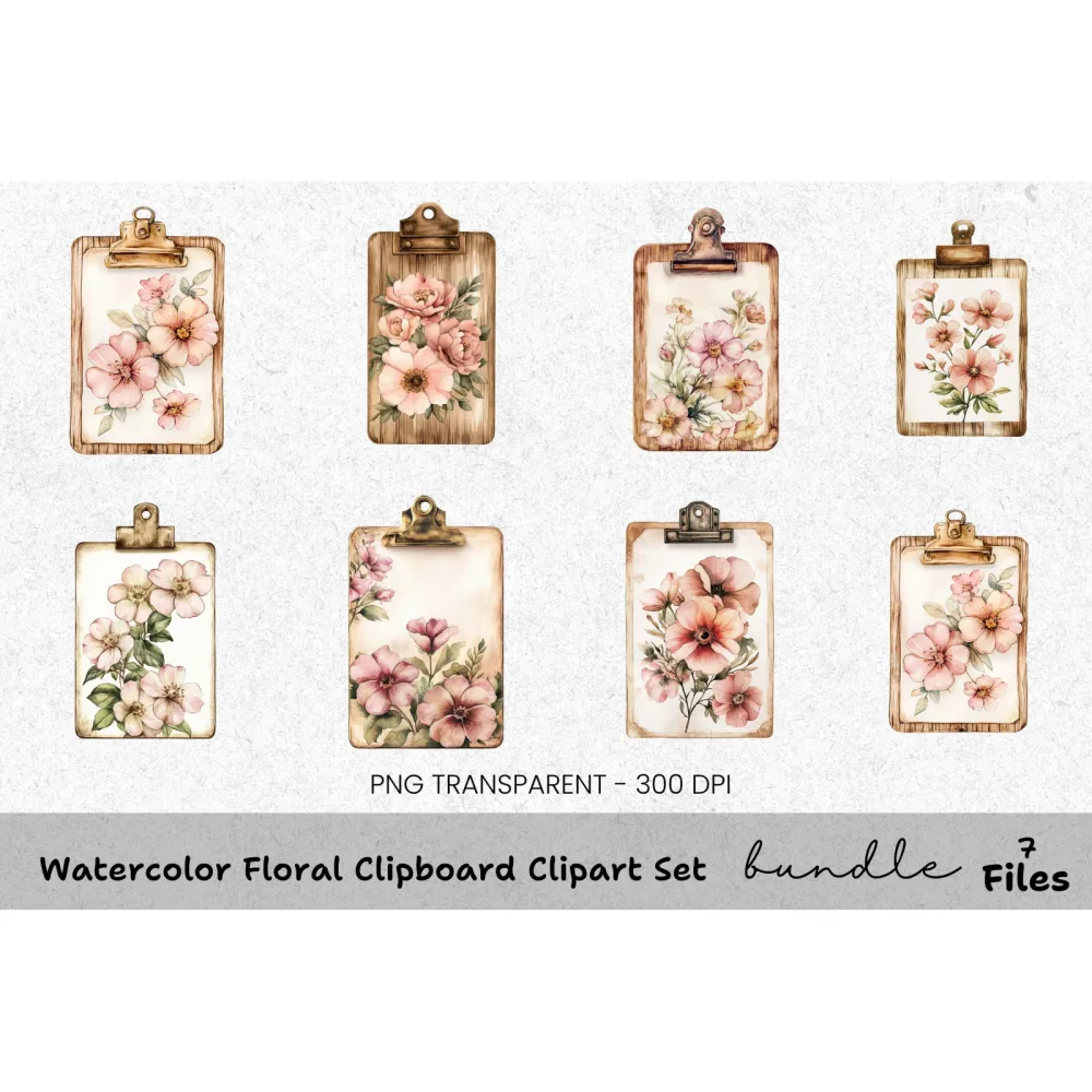 Floral Clipboard Clipart Bundle