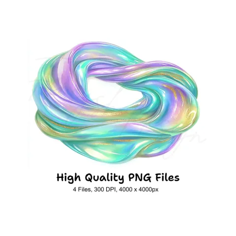 Abstract Iridescent Swirls Clipart Bundle