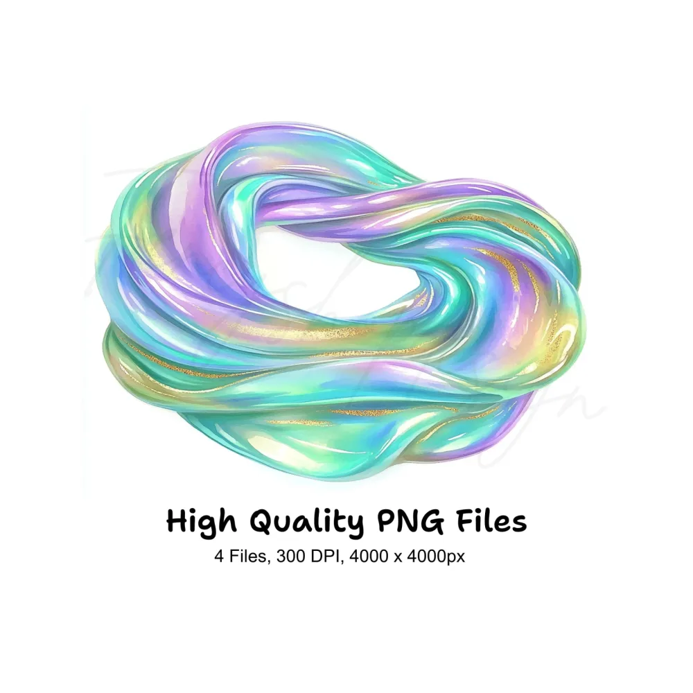 Abstract Iridescent Swirls Clipart Bundle