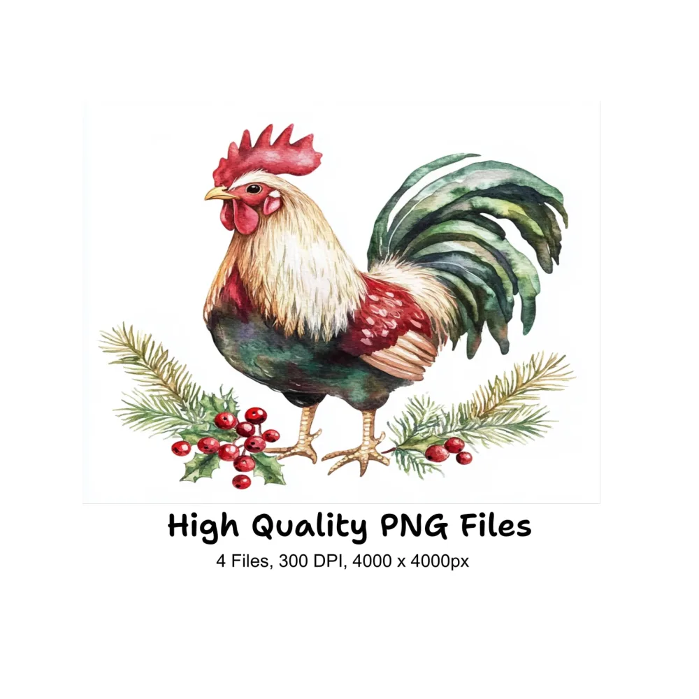 Rooster Christmas Clipart Bundle