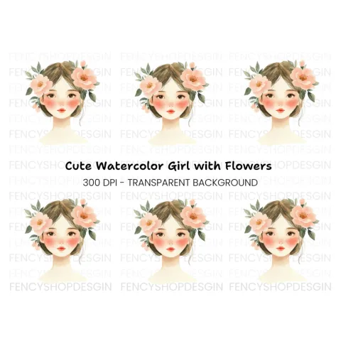 Cute Girls with Flower Crowns Clipart Bundle