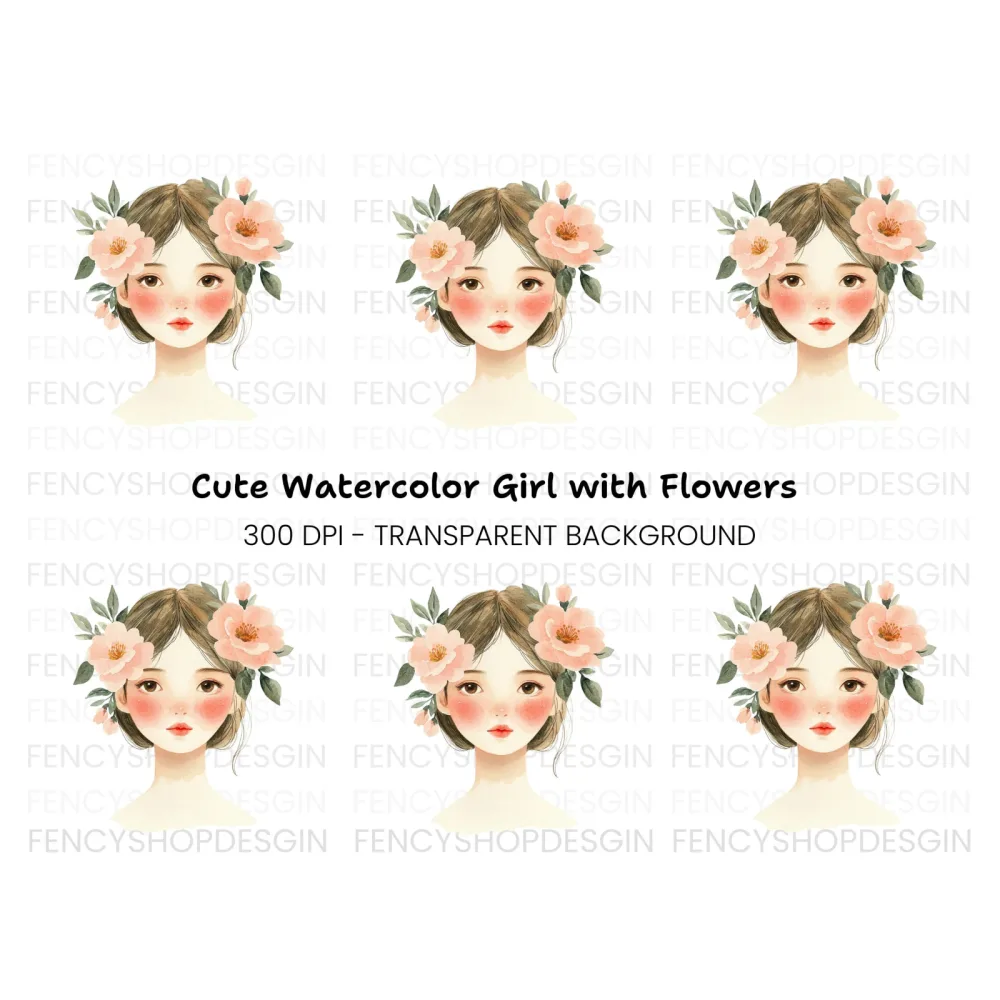 Cute Girls with Flower Crowns Clipart Bundle
