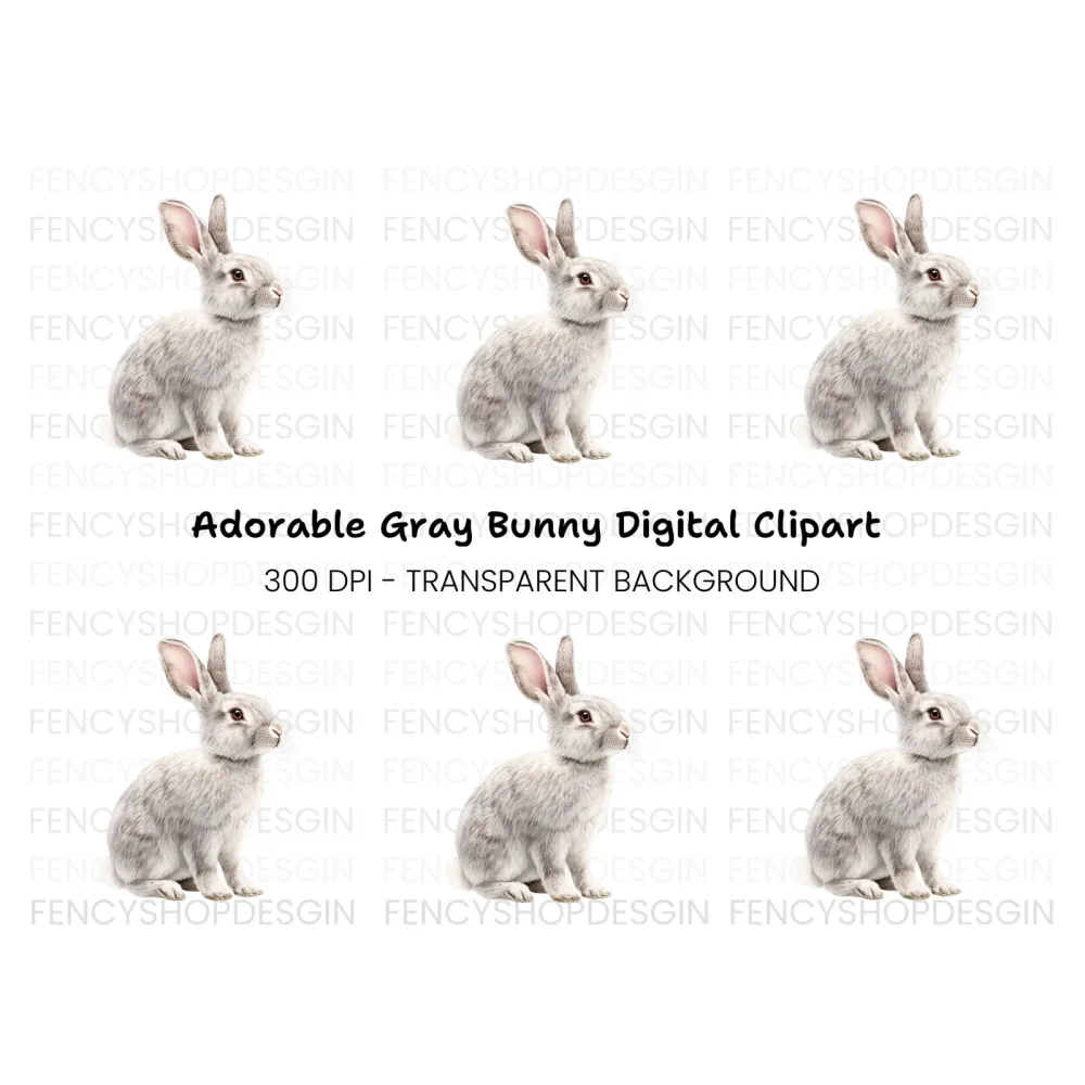 Adorable Grey Rabbit Clipart Bundle