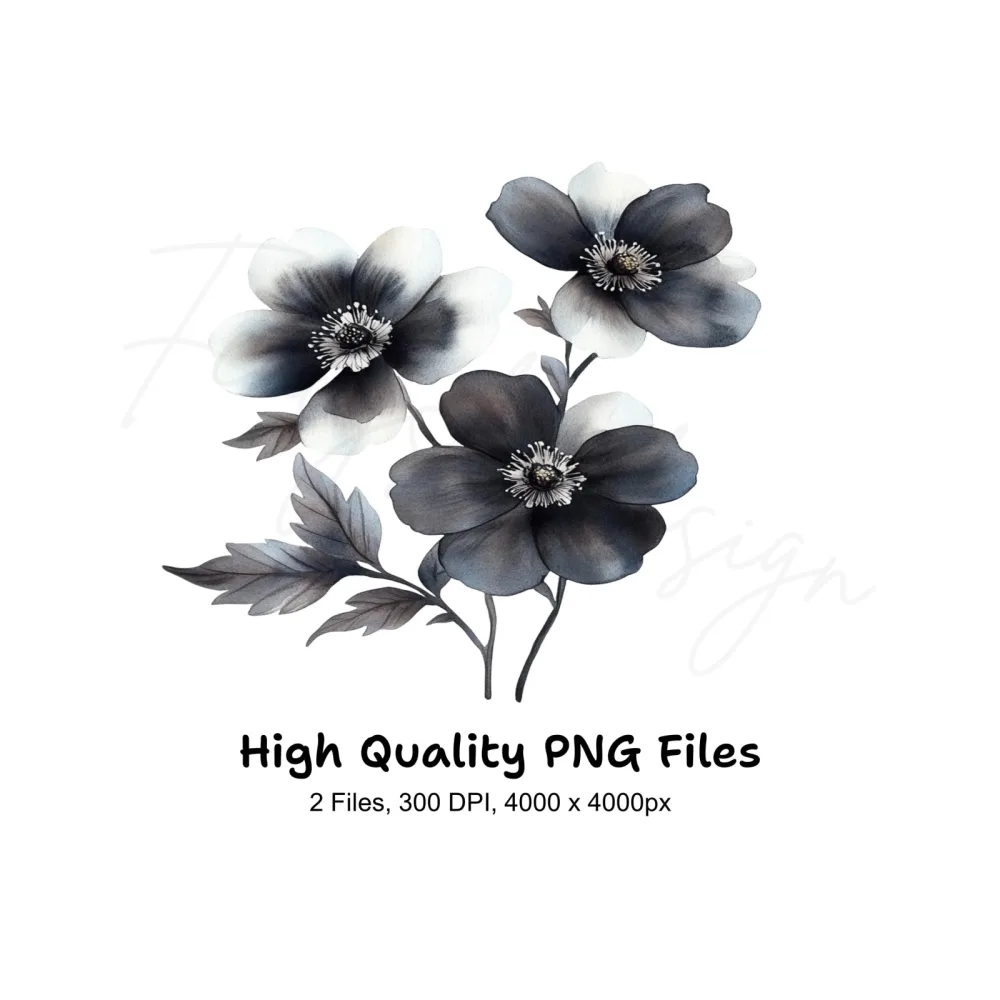 Monochrome Floral Clipart Bundle