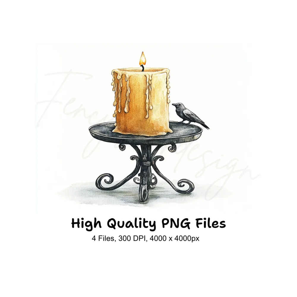 Vintage Candle Holders with Crows Clipart Bundle