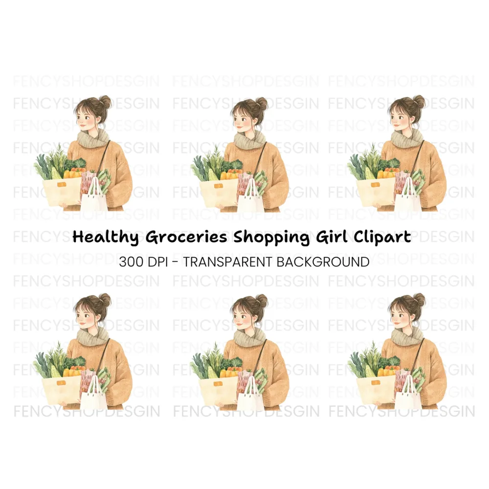 Girl With Groceries Clipart Bundle