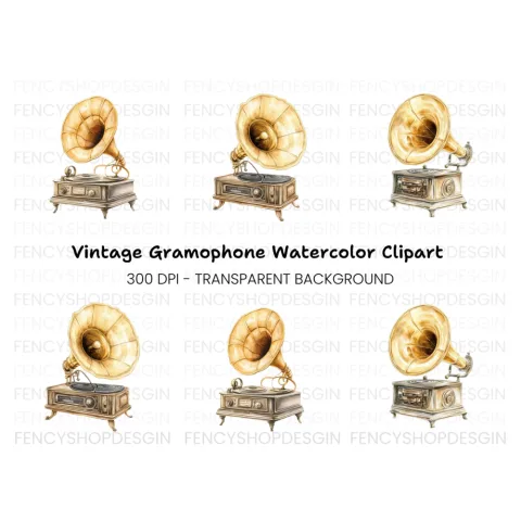 Vintage Gramophone Clipart Bundle