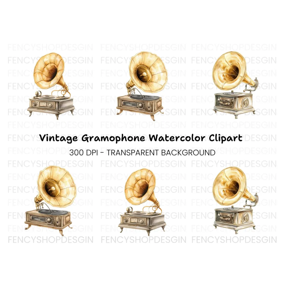 Vintage Gramophone Clipart Bundle