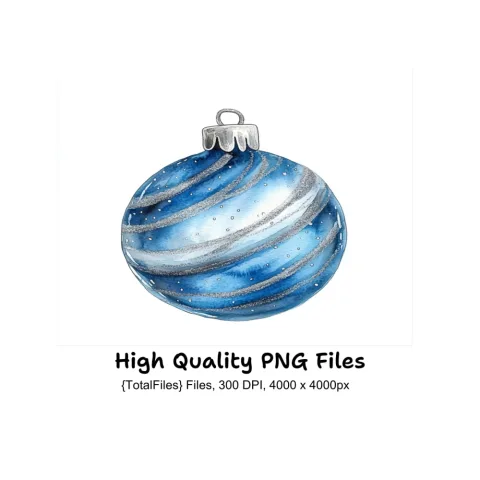 Blue Christmas Ornaments Clipart Bundle