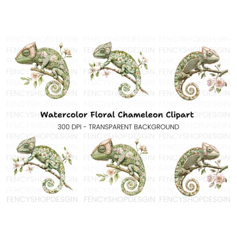 Floral Chameleon Trio Clipart Bundle
