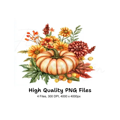 Autumn Pumpkin Floral Clipart Bundle