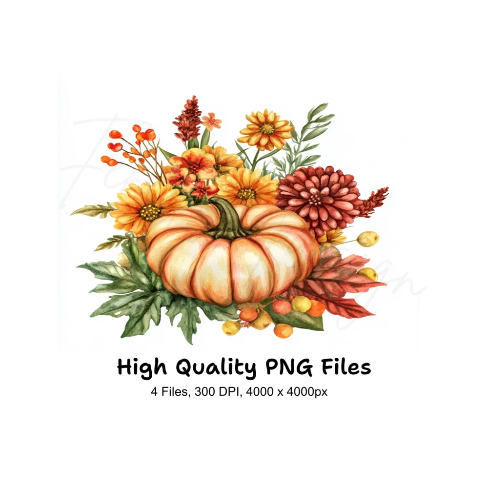 Autumn Pumpkin Floral Clipart Bundle