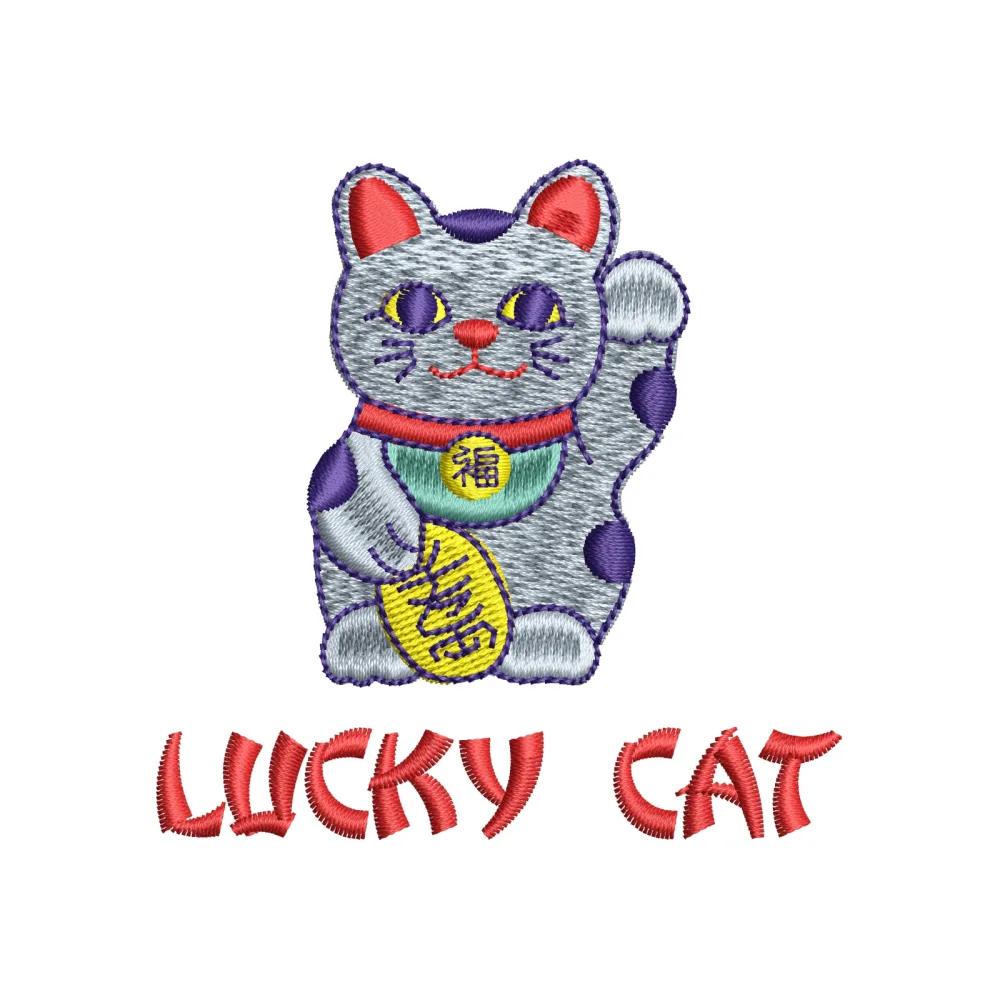 Lucky Cat Embroidery Design