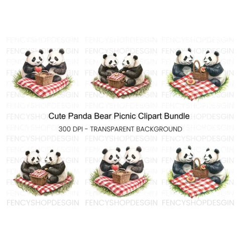 Cute Panda Bear Picnic Clipart Bundle