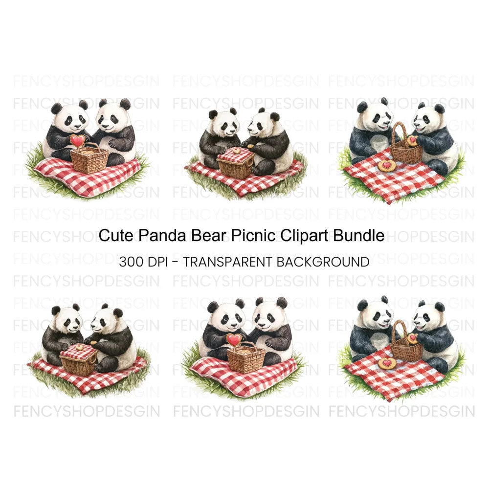 Cute Panda Bear Picnic Clipart Bundle