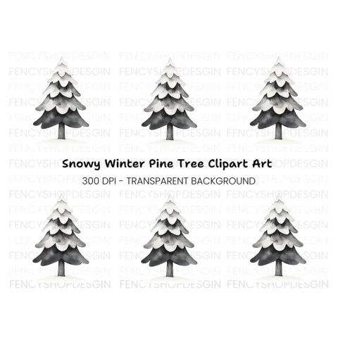 Snowy Pine Tree Winter Clipart Bundle