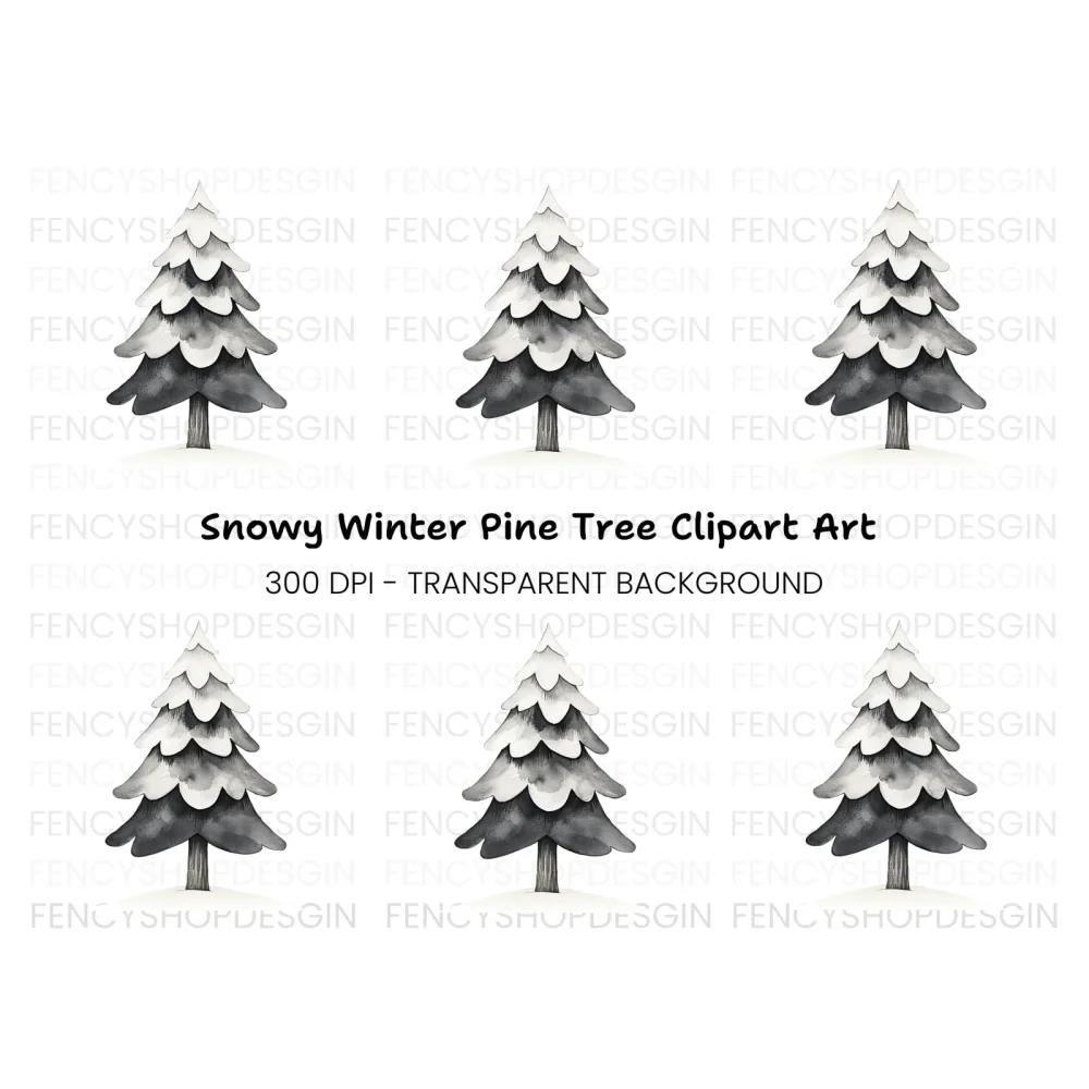 Snowy Pine Tree Winter Clipart Bundle