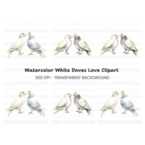 White Dove Pair Clipart Bundle