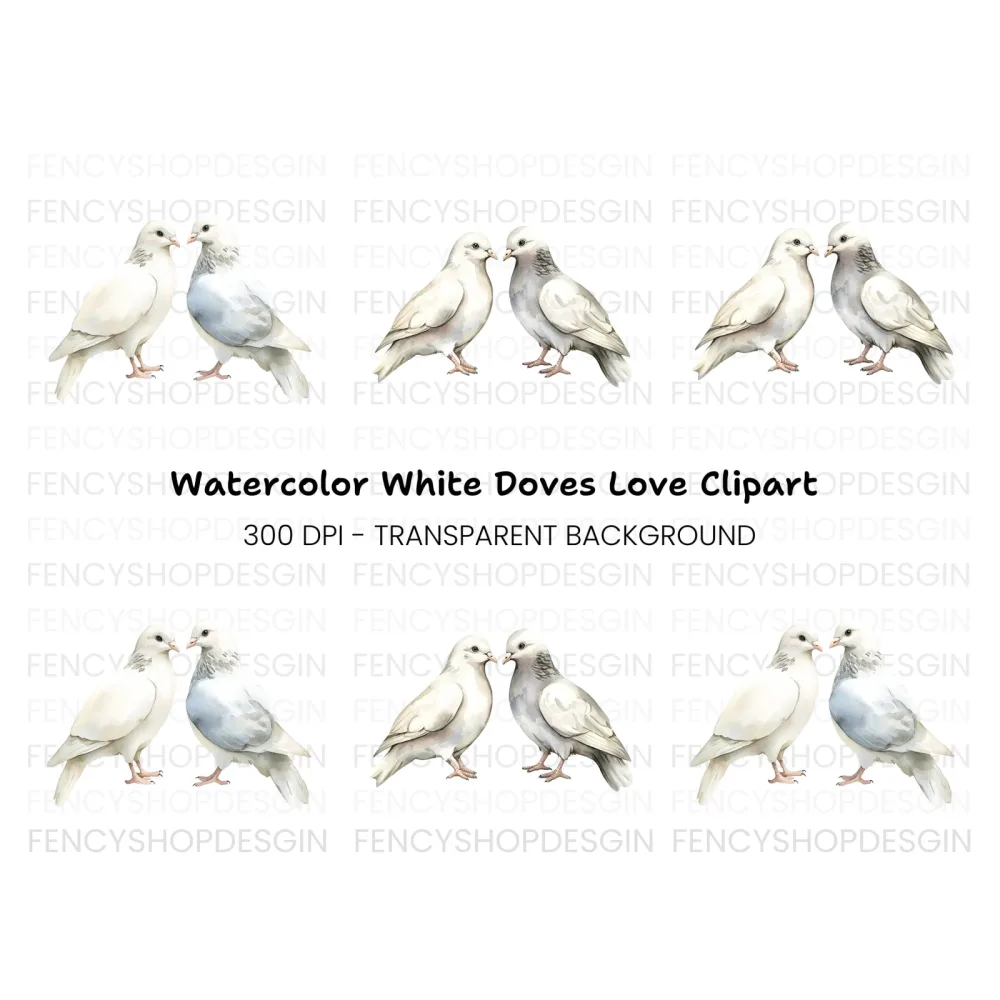 White Dove Pair Clipart Bundle