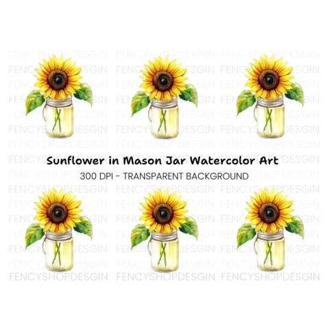 Sunflower in Mason Jar Clipart Bundle