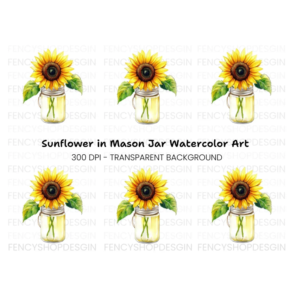 Sunflower in Mason Jar Clipart Bundle