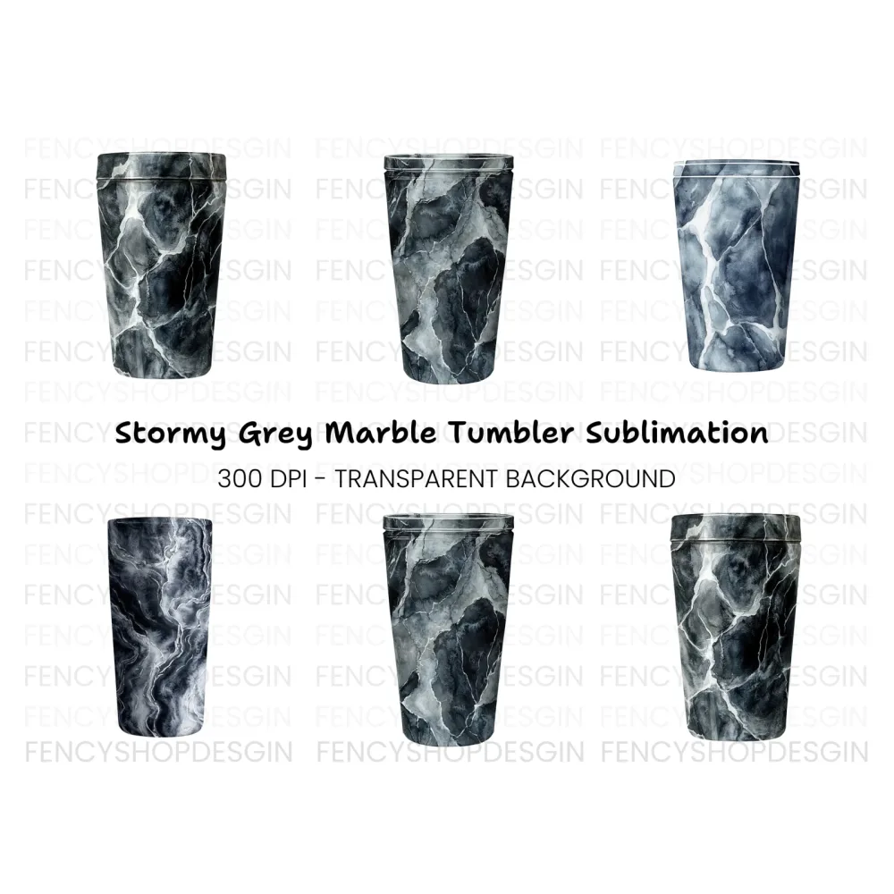 Grey and White Marble Tumbler Designs Clipart Bundle