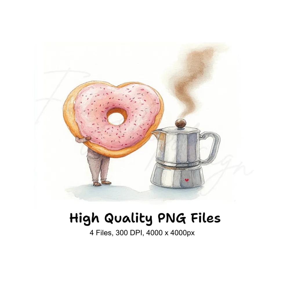 Heart Donut Coffee Morning Clipart Bundle