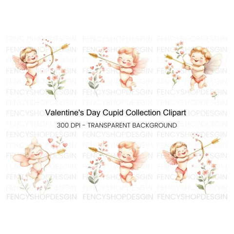 Happy Cupid Floral Elements Clipart Bundle