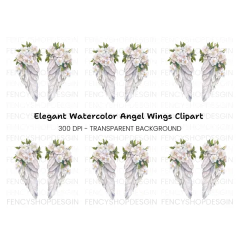 Elegant White Feather Angel Wings Clipart Bundle