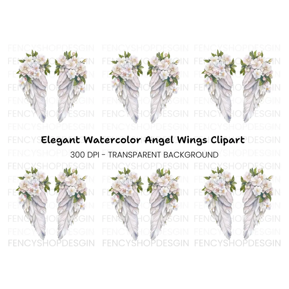 Elegant White Feather Angel Wings Clipart Bundle