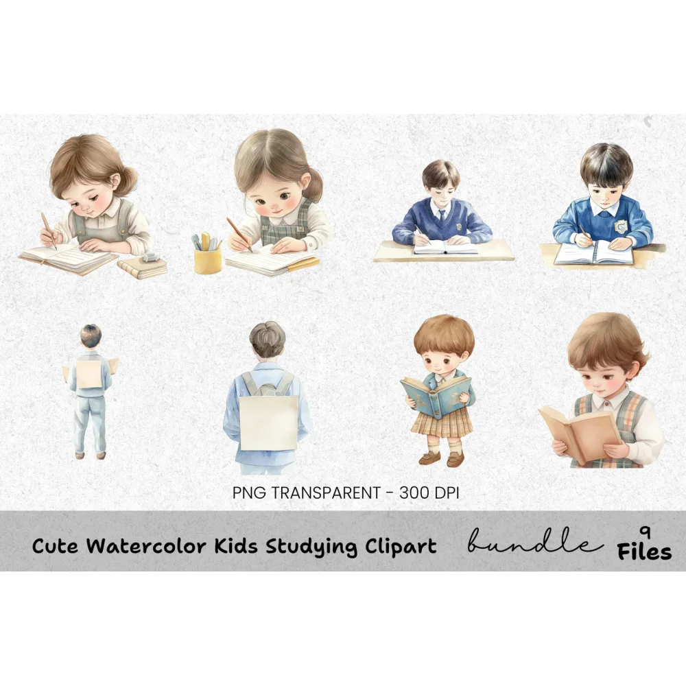 Cute Girls on Rainbow Clipart Bundle