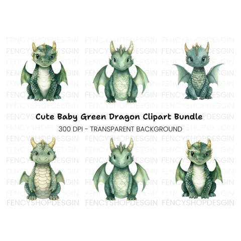 Cute Baby Dragon Clipart Bundle