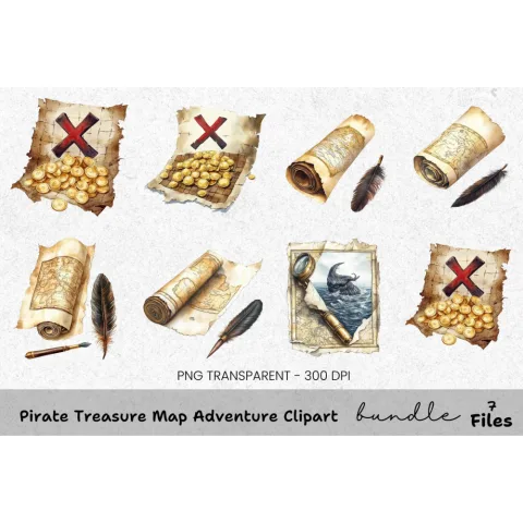Pirate Treasure Map Adventure Clipart Bundle