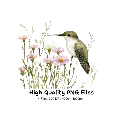 Hummingbird and Wildflowers Clipart Bundle