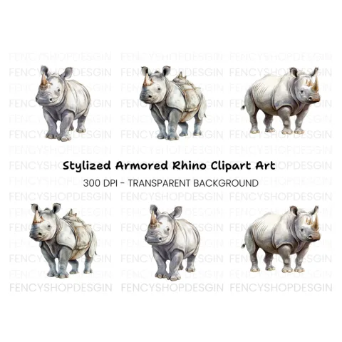 Baby Rhino Cute Wildlife Clipart Bundle