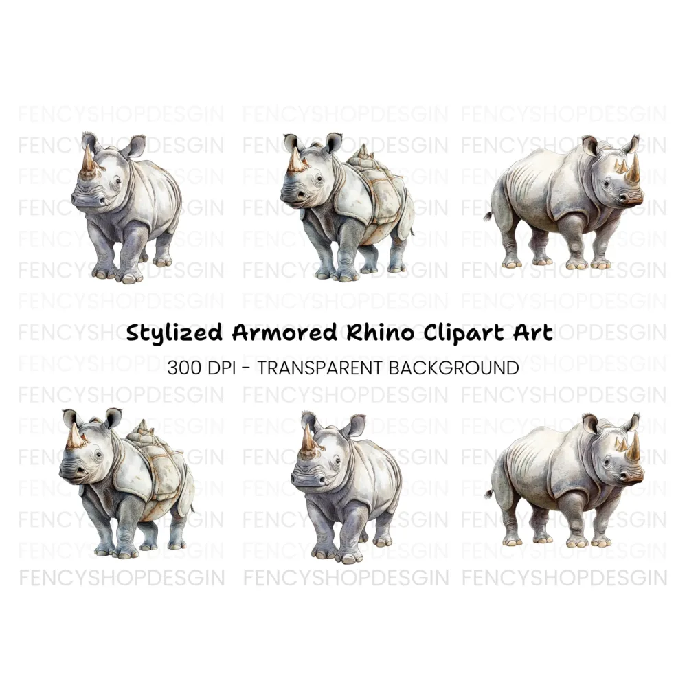 Baby Rhino Cute Wildlife Clipart Bundle