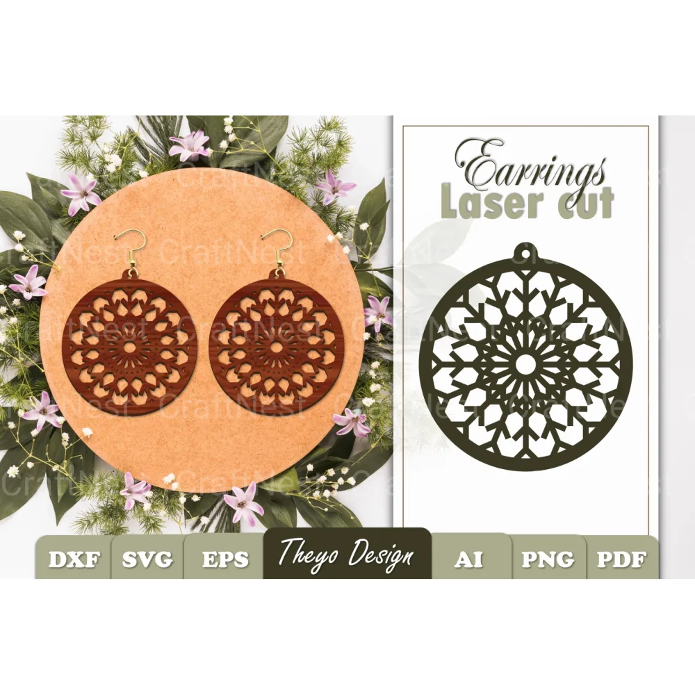 Snowflake Mandala Earrings SVG Bundle